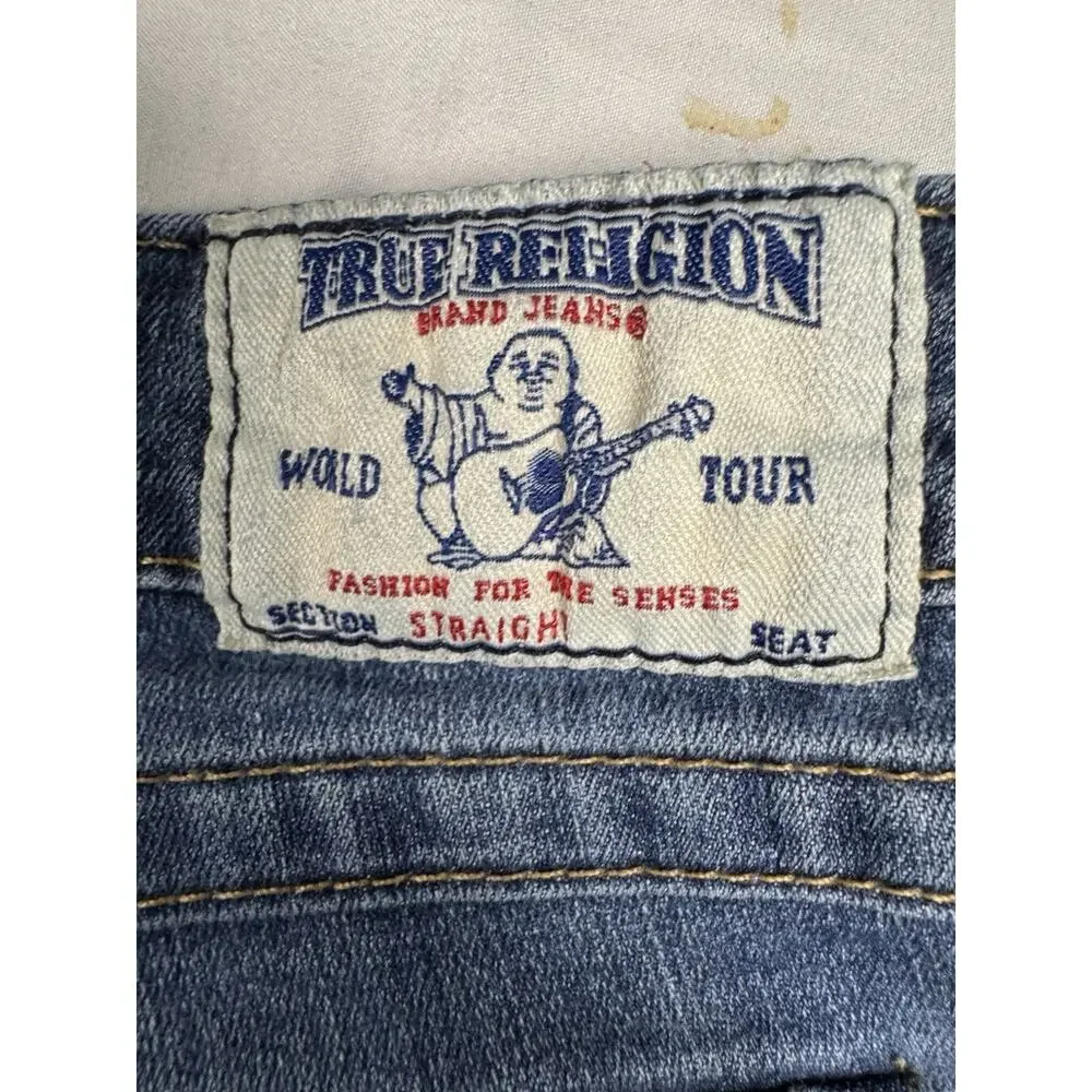 True Religion World Tour Straight Jeans Mens 33x32 Made In USA Medium Wash Denim